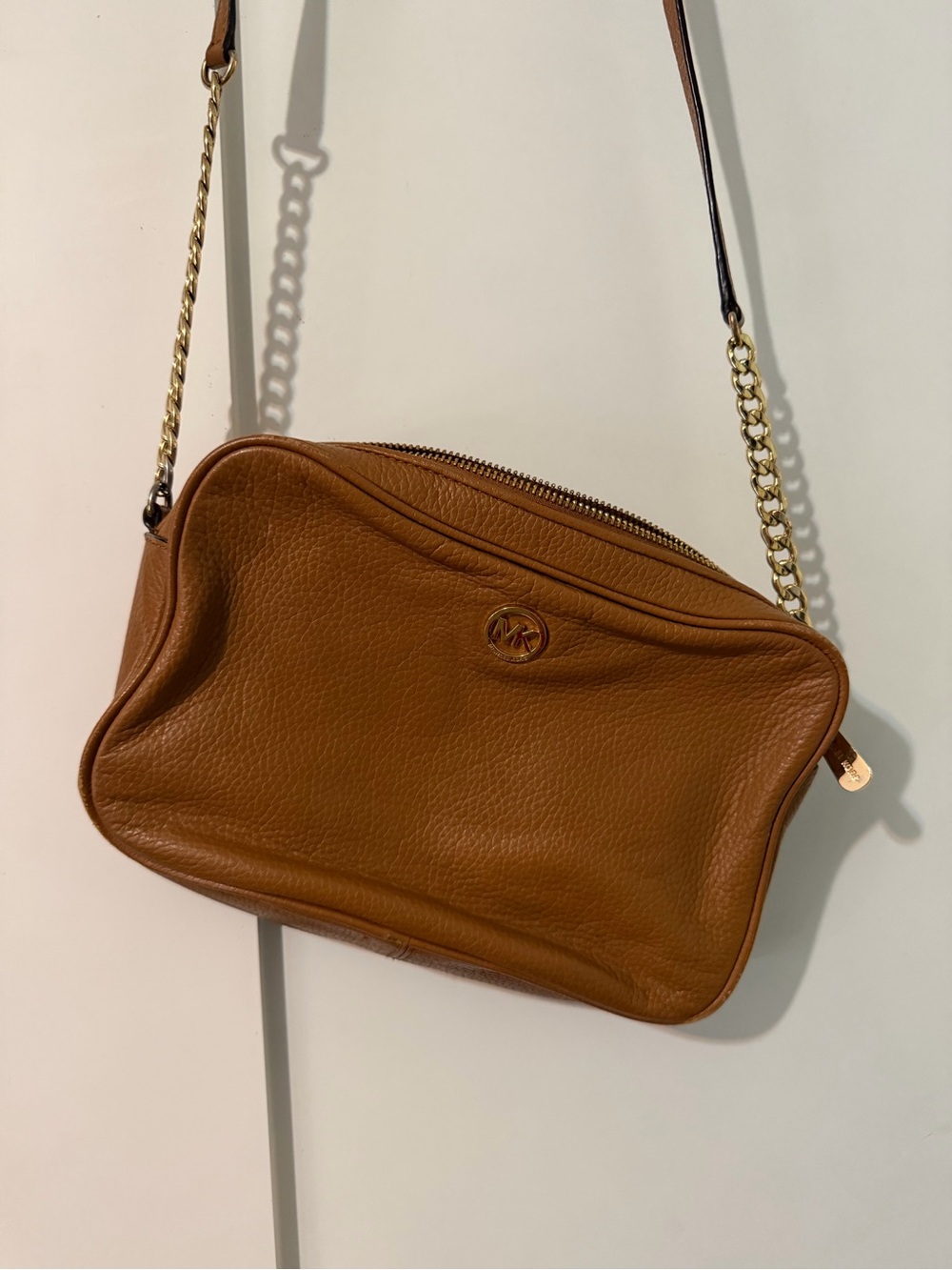 Michael Kors Brown Leather Chain-Strap Crossbody